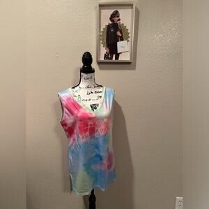 NWT JUST Breathe Rainbow tie dye tank sz XL